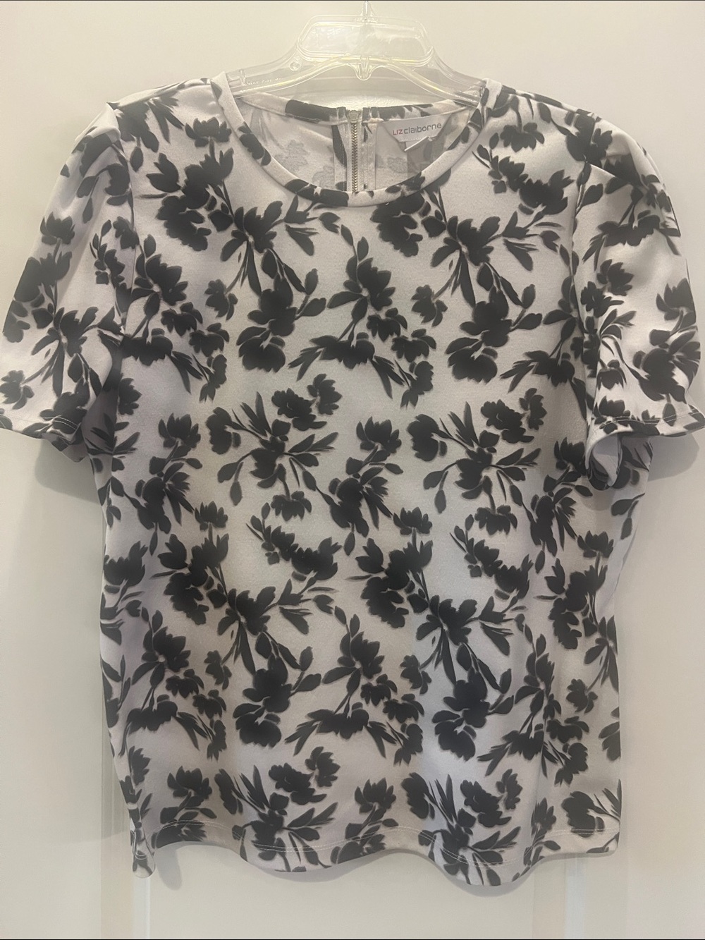 Liz Claiborne White Top with Black Floral Print